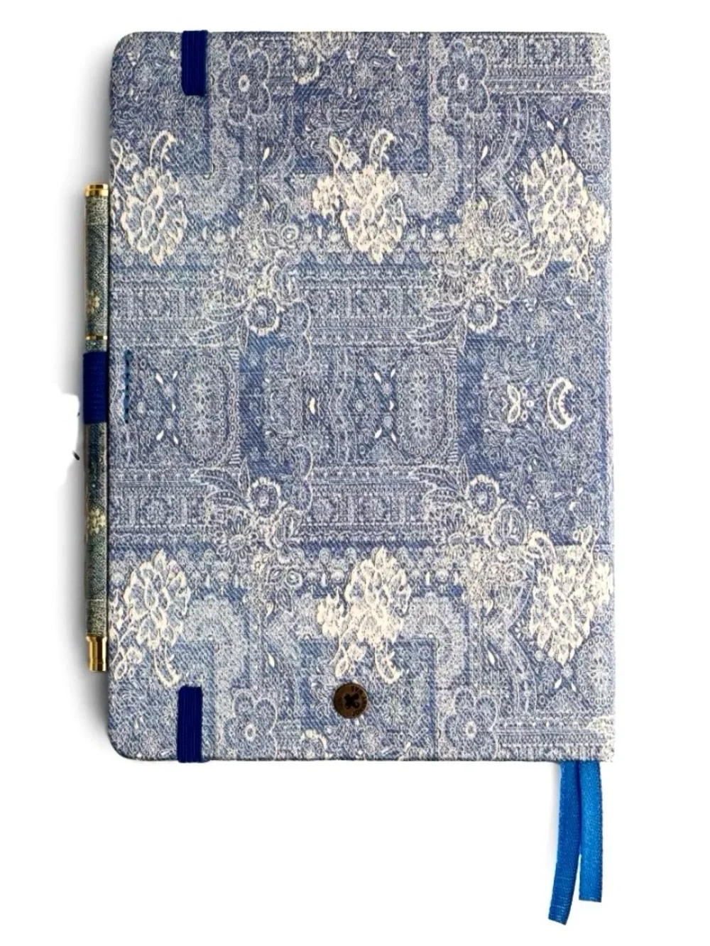 NEW Johnny Was Denim Embroidery Journal and Pen Set Silk Blend Blue 8.5